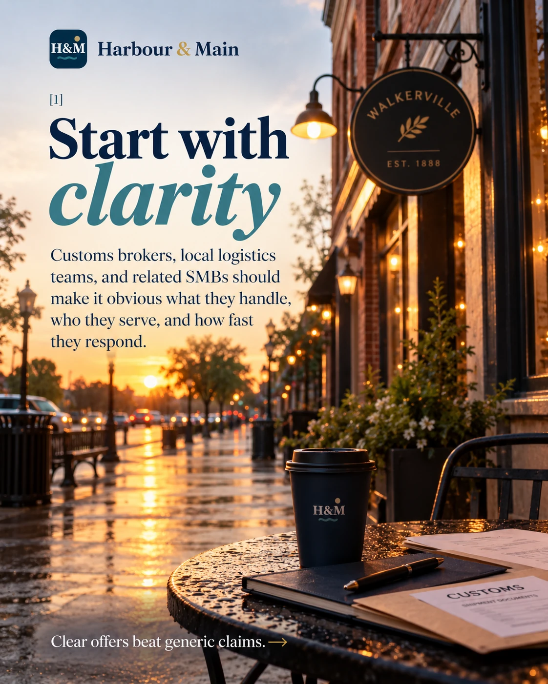 Start with clarity. Make it obvious which customs and logistics services you handle, who you serve and how fast you respond.