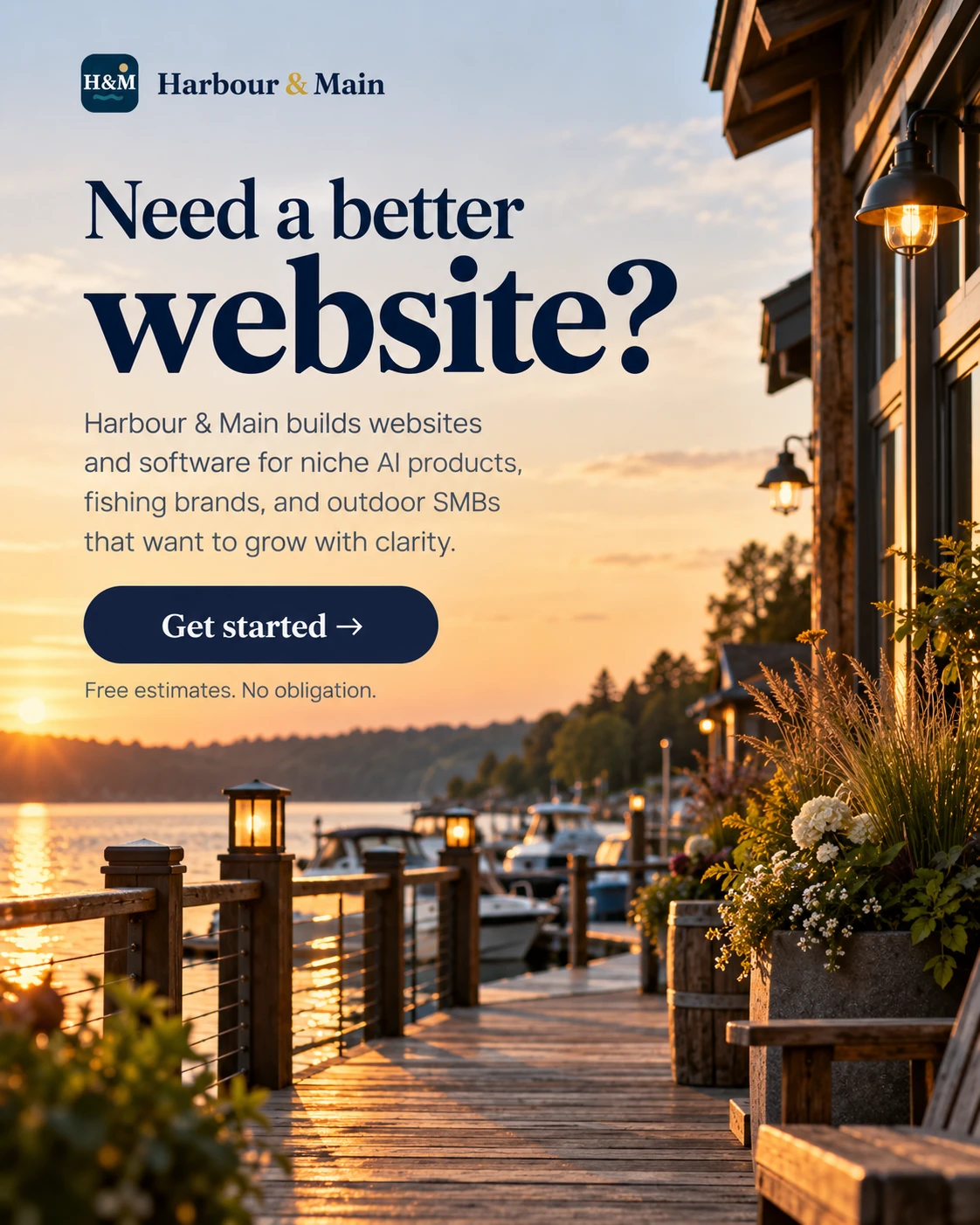 Harbour & Main builds websites and software for niche AI, fishing brands and outdoor businesses. Free estimates. No obligation.